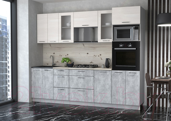 Изображение товара Кухонный гарнитур Интерлиния Мила 2.6 ВТ (вудлайн кремовый/бетон/бискайская сосна)