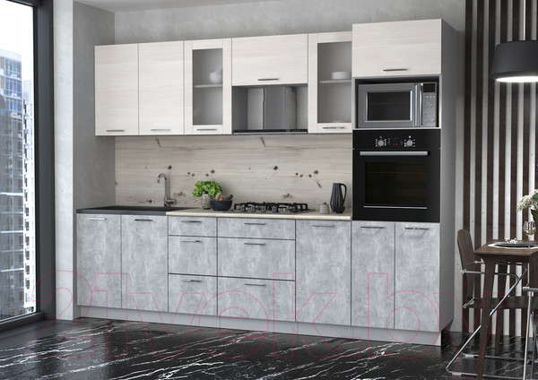 Изображение товара Кухонный гарнитур Интерлиния Мила 2.8 ВТ (вудлайн кремовый/бетон/бискайская сосна)