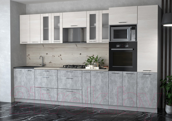 Изображение товара Кухонный гарнитур Интерлиния Мила 3.4 ВТ (вудлайн кремовый/бетон/бискайская сосна)