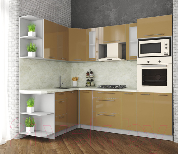 Изображение товара Кухонный гарнитур Интерлиния Мила Пластик 1.68x2.4 левая (капучино/капучино глянец/опал светлый)