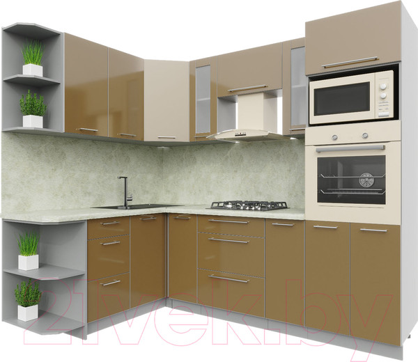 Изображение товара Кухонный гарнитур Интерлиния Мила Пластик 1.68x2.4 левая (капучино/капучино глянец/опал светлый)