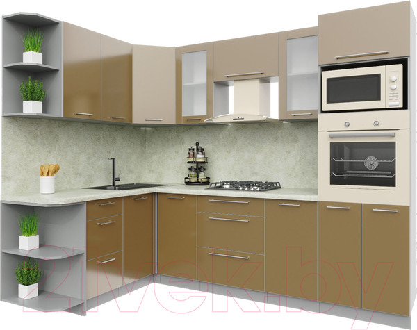 Изображение товара Кухонный гарнитур Интерлиния Мила Пластик 1.68x2.6 левая (капучино/капучино глянец/опал светлый)