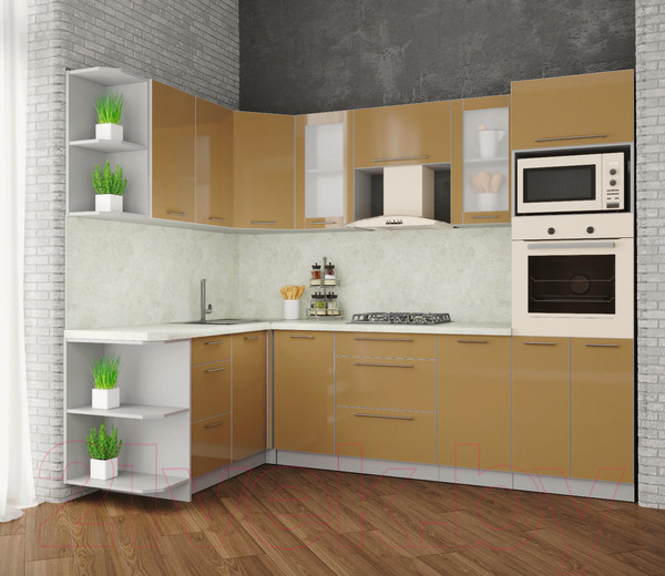 Изображение товара Кухонный гарнитур Интерлиния Мила Пластик 1.68x2.6 левая (капучино/капучино глянец/опал светлый)