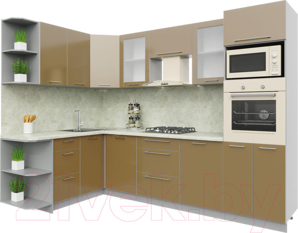 Изображение товара Кухонный гарнитур Интерлиния Мила Пластик 1.68x2.8 левая (капучино/капучино глянец/опал светлый)