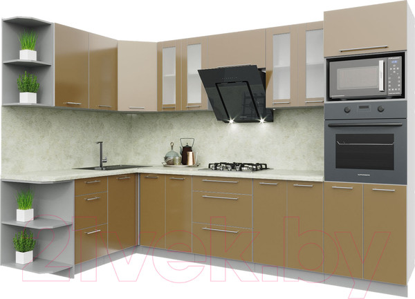 Изображение товара Кухонный гарнитур Интерлиния Мила Пластик 1.68x3.0 левая (капучино/капучино глянец/опал светлый)