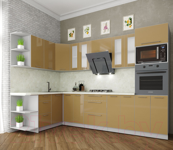 Изображение товара Кухонный гарнитур Интерлиния Мила Пластик 1.68x3.0 левая (капучино/капучино глянец/опал светлый)