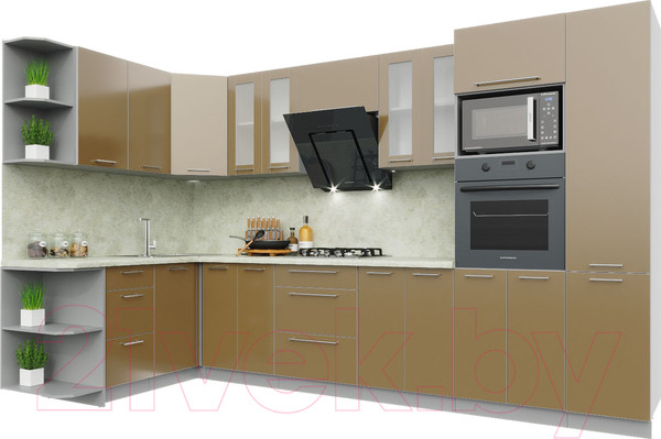 Изображение товара Кухонный гарнитур Интерлиния Мила Пластик 1.68x3.4 левая (капучино/капучино глянец/опал светлый)