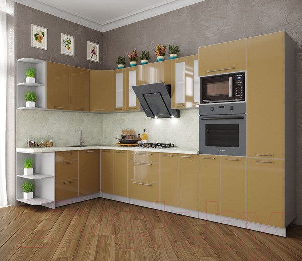 Изображение товара Кухонный гарнитур Интерлиния Мила Пластик 1.68x3.4 левая (капучино/капучино глянец/опал светлый)