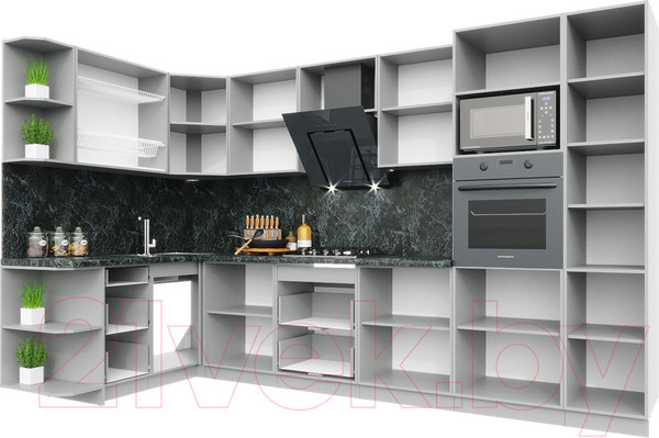 Изображение товара Кухонный гарнитур Интерлиния Мила Пластик 1.68x3.4 левая (капучино/капучино глянец/опал светлый)