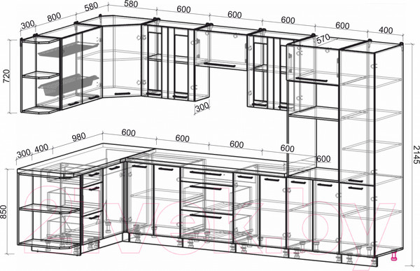 Изображение товара Кухонный гарнитур Интерлиния Мила Пластик 1.68x3.4 левая (капучино/капучино глянец/опал светлый)