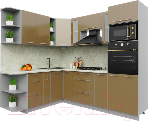 Изображение товара Кухонный гарнитур Интерлиния Мила Пластик 1.88x2.4 левая (капучино/капучино глянец/опал светлый)