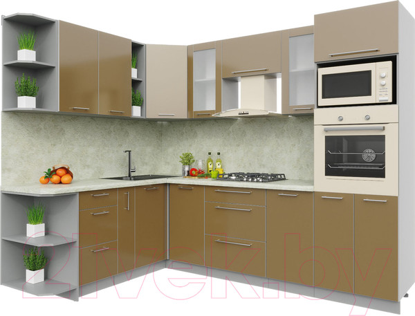 Изображение товара Кухонный гарнитур Интерлиния Мила Пластик 1.88x2.6 левая (капучино/капучино глянец/опал светлый)