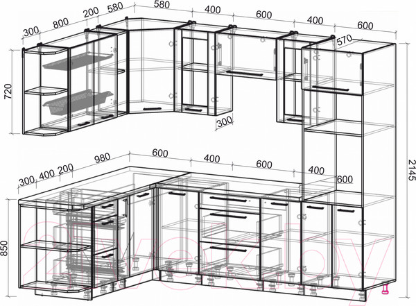 Изображение товара Кухонный гарнитур Интерлиния Мила Пластик 1.88x2.6 левая (капучино/капучино глянец/опал светлый)