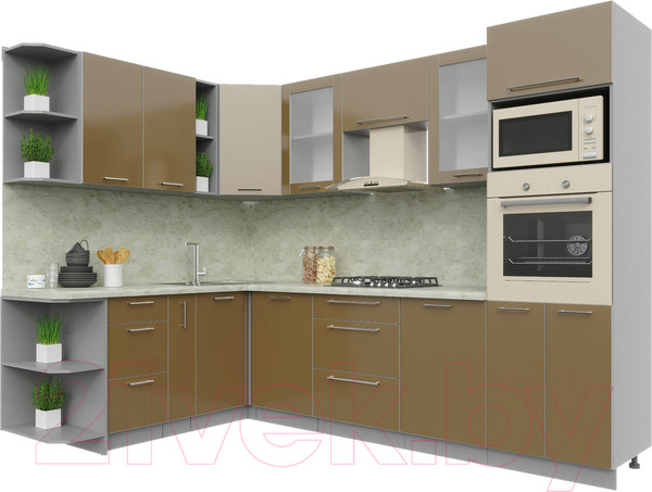 Изображение товара Кухонный гарнитур Интерлиния Мила Пластик 1.88x2.8 левая (капучино/капучино глянец/опал светлый)