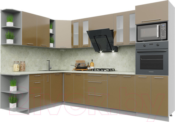 Изображение товара Кухонный гарнитур Интерлиния Мила Пластик 1.88x3.0 левая (капучино/капучино глянец/опал светлый)