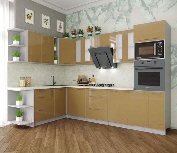 Изображение товара Кухонный гарнитур Интерлиния Мила Пластик 1.88x3.0 левая (капучино/капучино глянец/опал светлый)