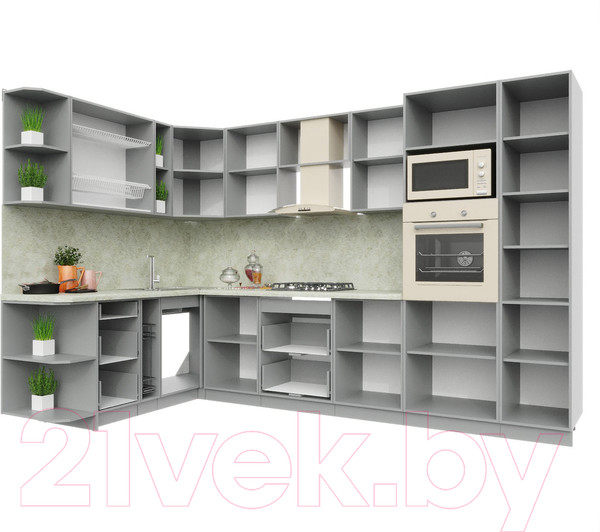 Изображение товара Кухонный гарнитур Интерлиния Мила Пластик 1.88x3.2 левая (капучино/капучино глянец/опал светлый)