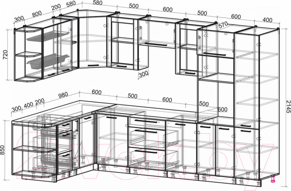 Изображение товара Кухонный гарнитур Интерлиния Мила Пластик 1.88x3.2 левая (капучино/капучино глянец/опал светлый)