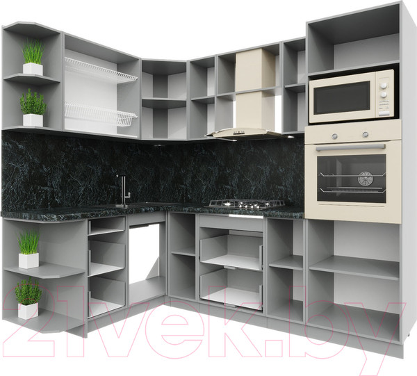 Изображение товара Кухонный гарнитур Интерлиния Мила Пластик 1.68x2.4 левая (мрамор/белый глянец/кастилло темный)