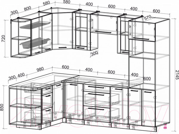 Изображение товара Кухонный гарнитур Интерлиния Мила Пластик 1.68x2.6 левая (мрамор/белый глянец/кастилло темный)