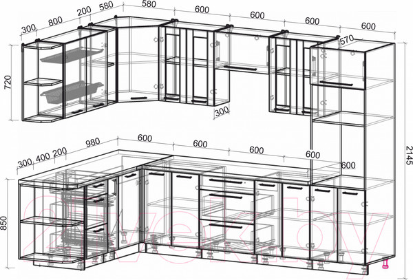 Изображение товара Кухонный гарнитур Интерлиния Мила Пластик 1.88x3.0 левая (мрамор/белый глянец/кастилло темный)