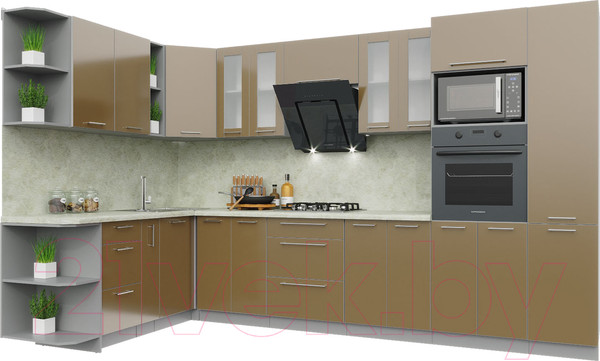 Изображение товара Кухонный гарнитур Интерлиния Мила Пластик 1.88x3.4 левая (капучино/капучино глянец/опал светлый)