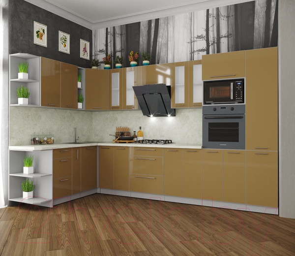 Изображение товара Кухонный гарнитур Интерлиния Мила Пластик 1.88x3.4 левая (капучино/капучино глянец/опал светлый)