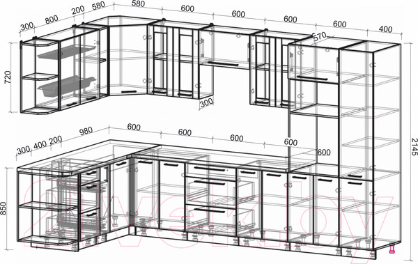 Изображение товара Кухонный гарнитур Интерлиния Мила Пластик 1.88x3.4 левая (капучино/капучино глянец/опал светлый)
