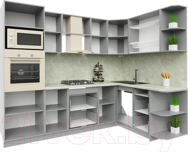 Изображение товара Кухонный гарнитур Интерлиния Мила Пластик 1.68x2.6 правая (капучино/капучино глянец/опал светлый)