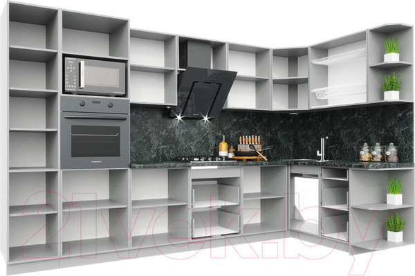 Изображение товара Кухонный гарнитур Интерлиния Мила Пластик 1.68x3.4 правая (капучино/капучино глянец/опал светлый)