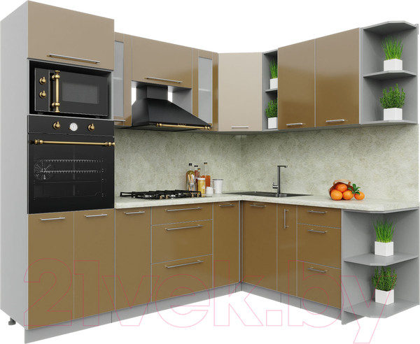 Изображение товара Кухонный гарнитур Интерлиния Мила Пластик 1.88x2.4 правая (капучино/капучино глянец/опал светлый)