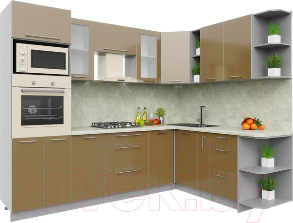 Изображение товара Кухонный гарнитур Интерлиния Мила Пластик 1.88x2.6 правая (капучино/капучино глянец/опал светлый)