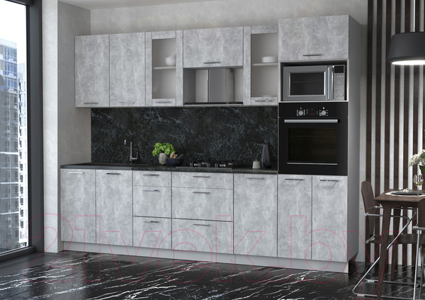 Изображение товара Кухонный гарнитур Интерлиния Мила 2.8 ВТ (бетон/бетон/кастилло темный)