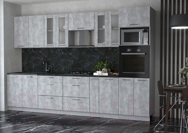 Изображение товара Кухонный гарнитур Интерлиния Мила 3.2 ВТ (бетон/бетон/кастилло темный)