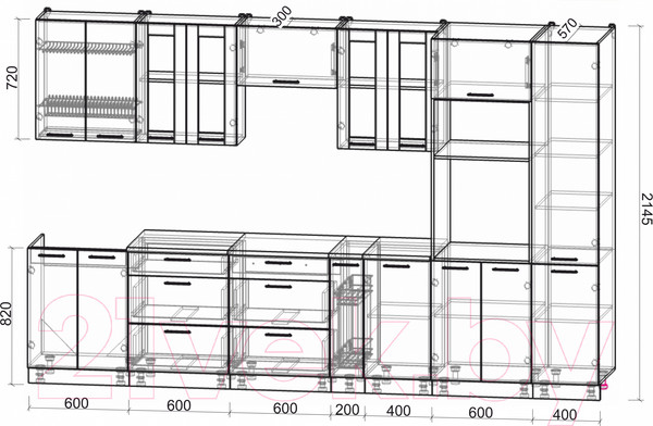 Изображение товара Кухонный гарнитур Интерлиния Мила 3.4 ВТ (бетон/бетон/кастилло темный)