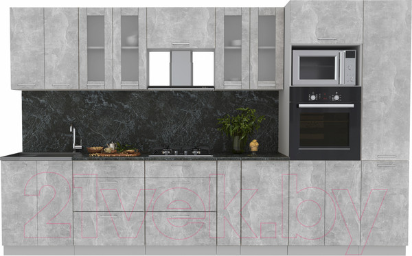 Изображение товара Кухонный гарнитур Интерлиния Мила 3.4 ВТ (бетон/бетон/кастилло темный)
