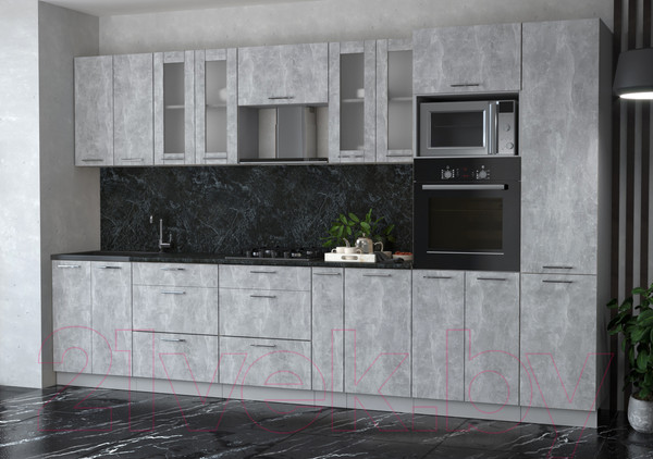 Изображение товара Кухонный гарнитур Интерлиния Мила 3.4 ВТ (бетон/бетон/кастилло темный)