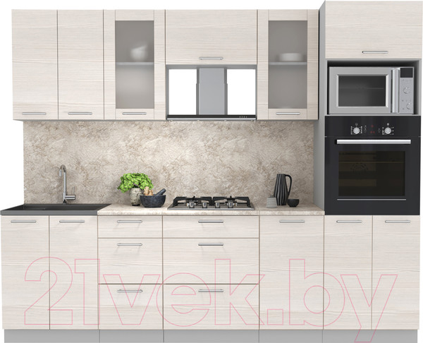 Изображение товара Кухонный гарнитур Интерлиния Мила 2.6 ВТ (вудлайн кремовый/вудлайн кремовый/опал светлый)