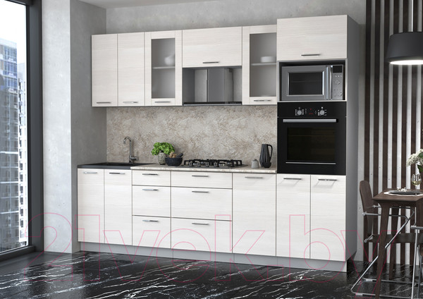 Изображение товара Кухонный гарнитур Интерлиния Мила 2.6 ВТ (вудлайн кремовый/вудлайн кремовый/опал светлый)