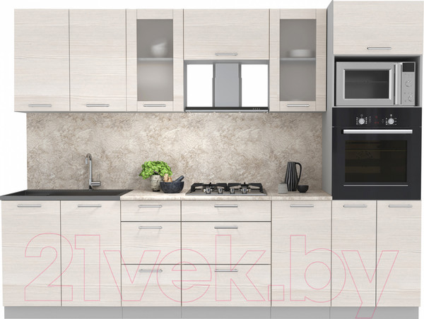 Изображение товара Кухонный гарнитур Интерлиния Мила 2.8 ВТ (вудлайн кремовый/вудлайн кремовый/опал светлый)