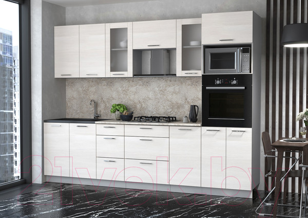 Изображение товара Кухонный гарнитур Интерлиния Мила 2.8 ВТ (вудлайн кремовый/вудлайн кремовый/опал светлый)