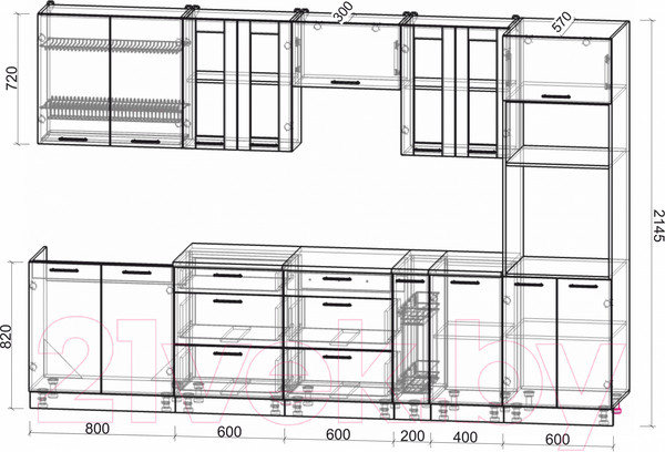 Изображение товара Кухонный гарнитур Интерлиния Мила 3.2 ВТ (вудлайн кремовый/вудлайн кремовый/опал светлый)