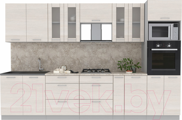 Изображение товара Кухонный гарнитур Интерлиния Мила 3.2 ВТ (вудлайн кремовый/вудлайн кремовый/опал светлый)