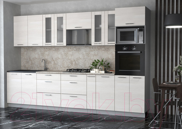 Изображение товара Кухонный гарнитур Интерлиния Мила 3.2 ВТ (вудлайн кремовый/вудлайн кремовый/опал светлый)