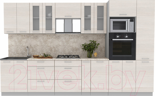 Изображение товара Кухонный гарнитур Интерлиния Мила 3.4 ВТ (вудлайн кремовый/вудлайн кремовый/опал светлый)