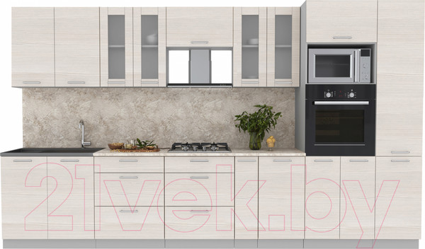 Изображение товара Кухонный гарнитур Интерлиния Мила 3.6 ВТ (вудлайн кремовый/вудлайн кремовый/опал светлый)