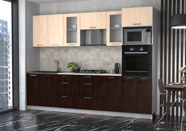 Изображение товара Кухонный гарнитур Интерлиния Мила 2.8 ВТ (дуб молочный/дуб венге/опал светлый)