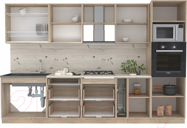 Изображение товара Кухонный гарнитур Интерлиния Мила 3.2 ВТ (дуб молочный/дуб венге/опал светлый)