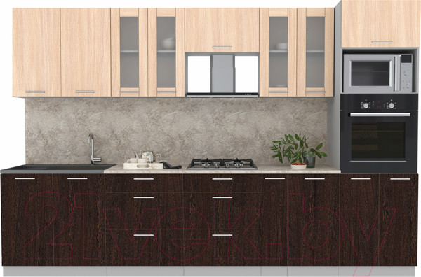 Изображение товара Кухонный гарнитур Интерлиния Мила 3.2 ВТ (дуб молочный/дуб венге/опал светлый)