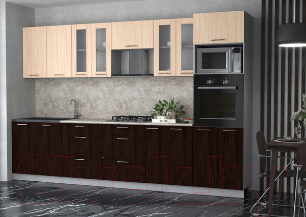 Изображение товара Кухонный гарнитур Интерлиния Мила 3.2 ВТ (дуб молочный/дуб венге/опал светлый)